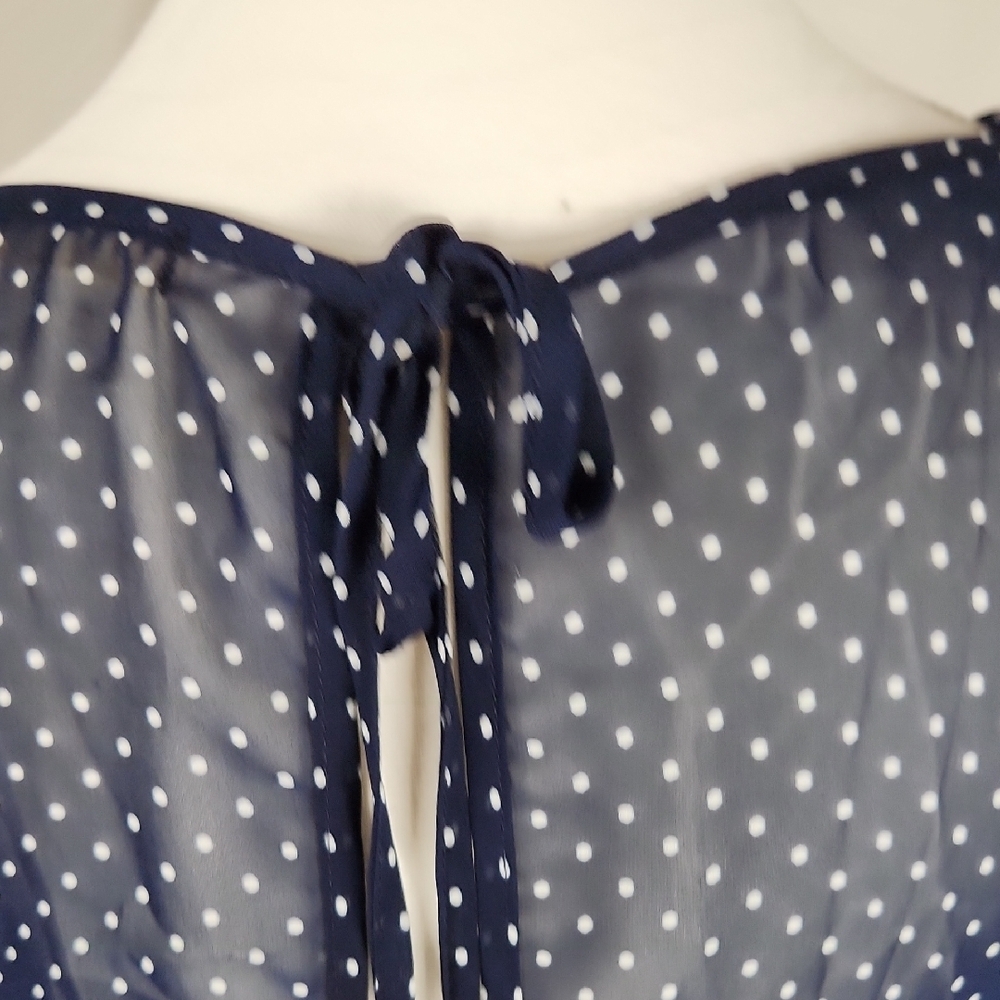 Everly Blue Polka Dot Long Sleeve Dress Knee Length - Picture 5 of 7